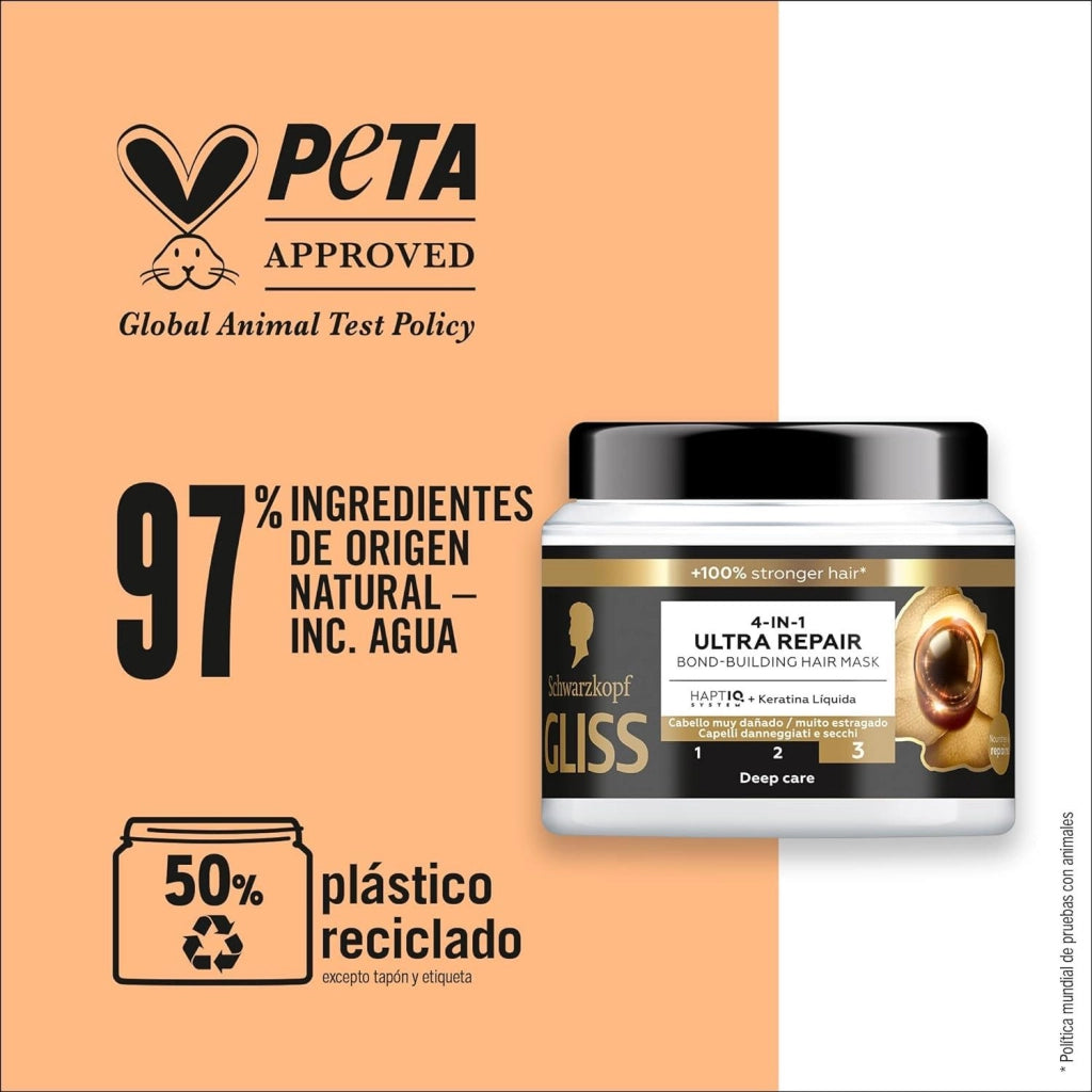 SCHWARZKOPF GLISS 4-IN-1 MASCHERA CAPELLI ULTRA REPAIR CAPELLI DANNEGGIATI E SECCHI 400 ML CON KERATINA
