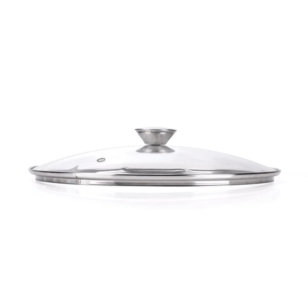 COPERCHIO VETRO E ACCIAIO ?ALLEGRO INOX? Ø cm. 28  - MONETA