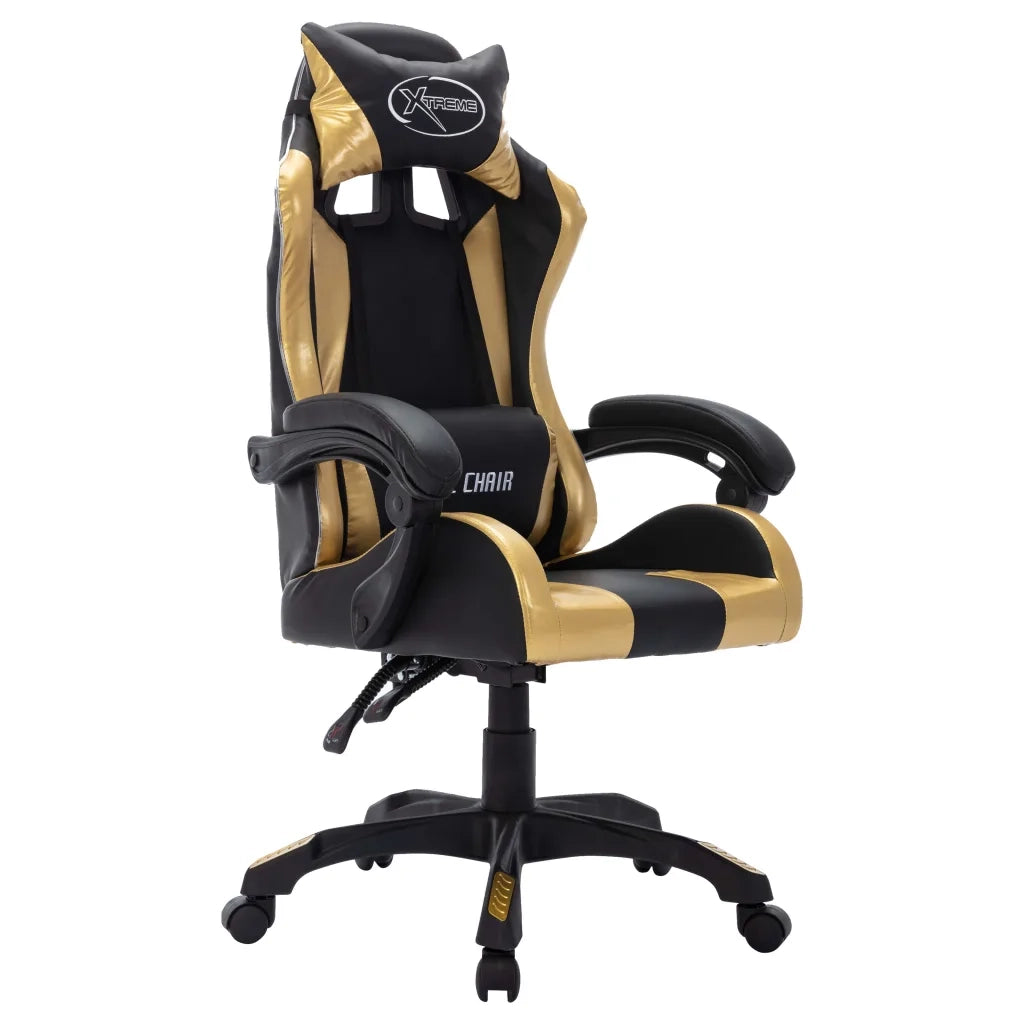 Sedia da Ufficio | Sedia da Gaming con Luci a LED RGB Oro e Nera in Similpelle