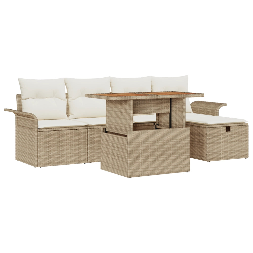 Set di divani da giardino  6 pezzi con cuscini Beige Polyrattan