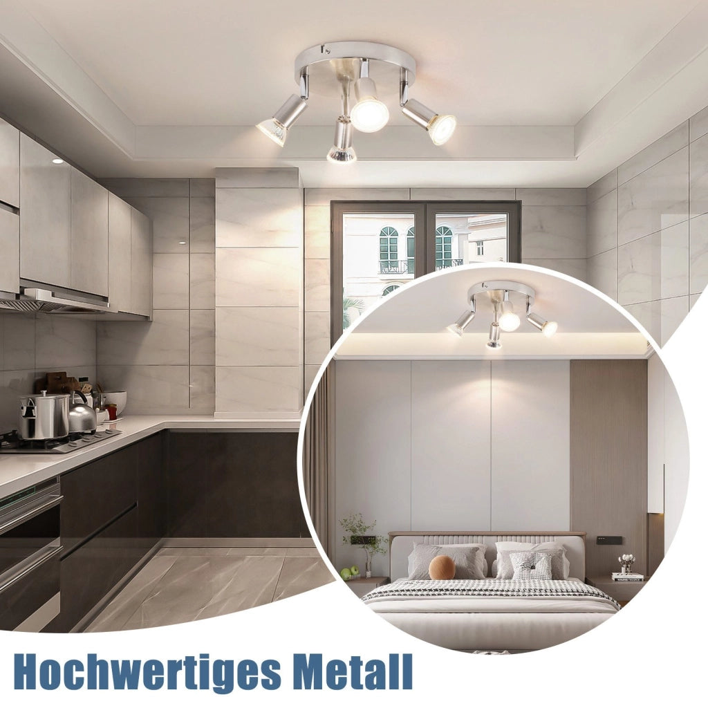 ZMH Faretto da soffitto 4 luci GU10 metallo nichelato regolabili 350° stile moderno max 25W