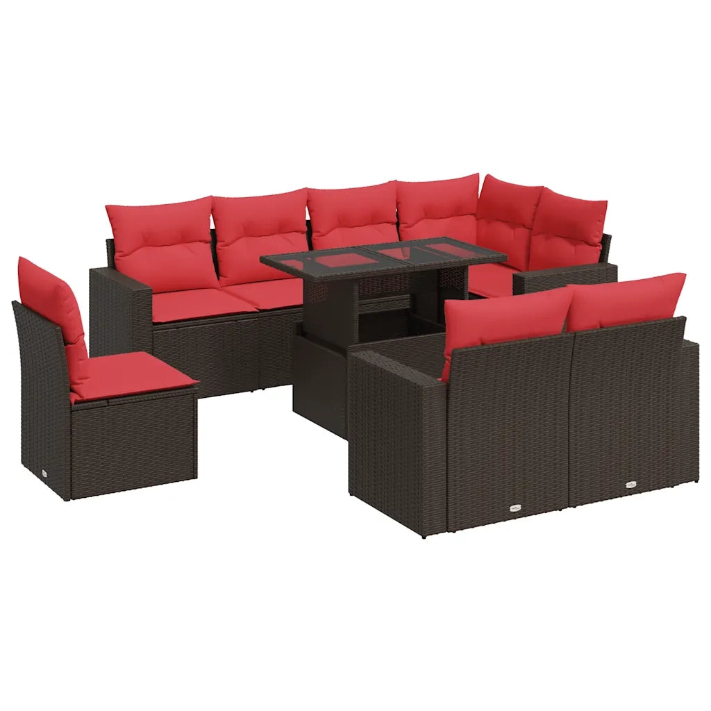 Set Divani Giardino 9 pz con Cuscini Marrone Polyrattan Acacia