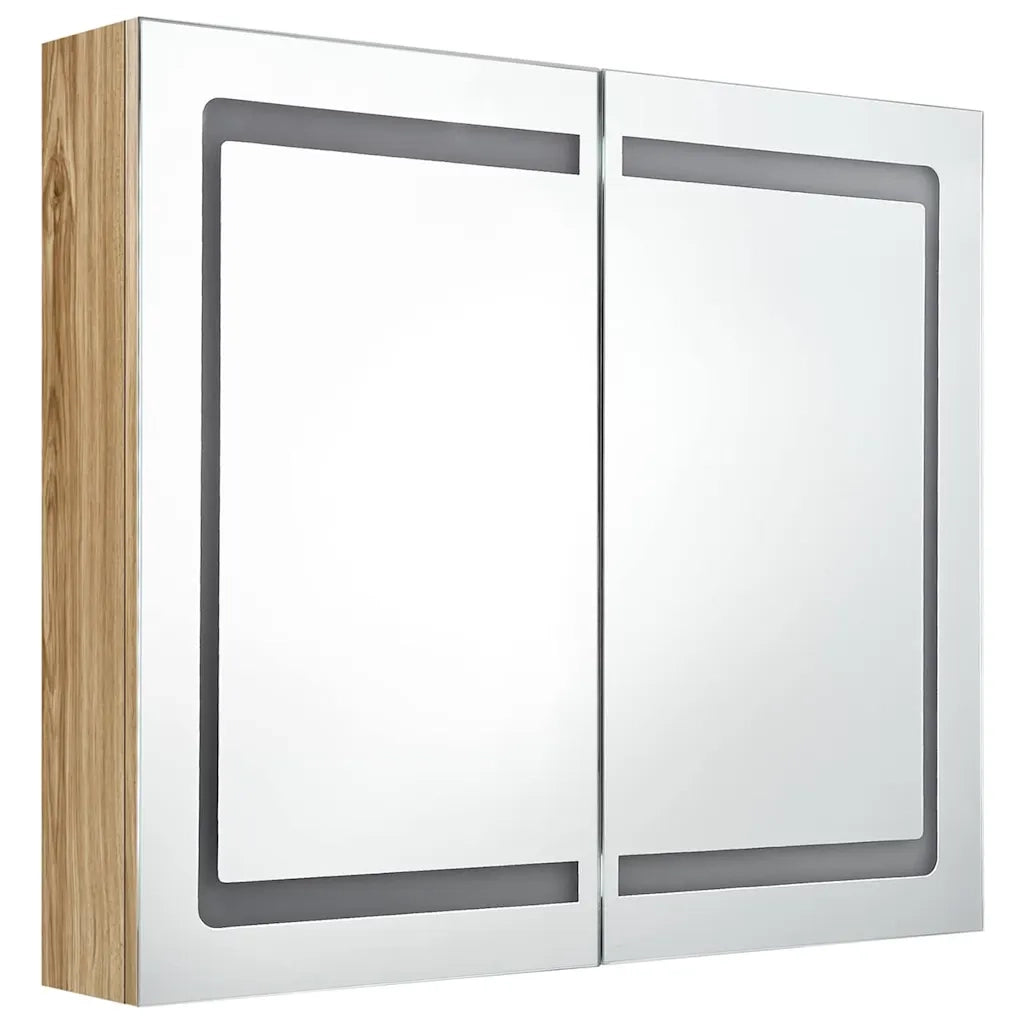 Armadietto Bagno | Armadio da bagno con Specchio e LED Rovere 80x12x68 cm
