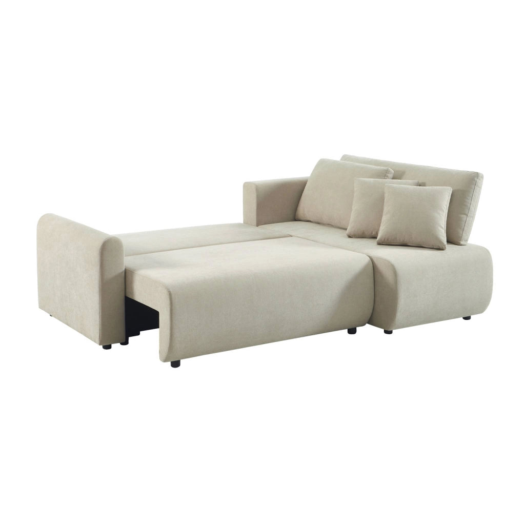Divano angolare reversibile in tessuto con contenitore, 3 posti, beige
