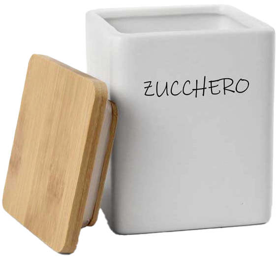 Barattolo quadrato in ceramica con tappo di legno Colore e Fantasia: ZUCCHERO