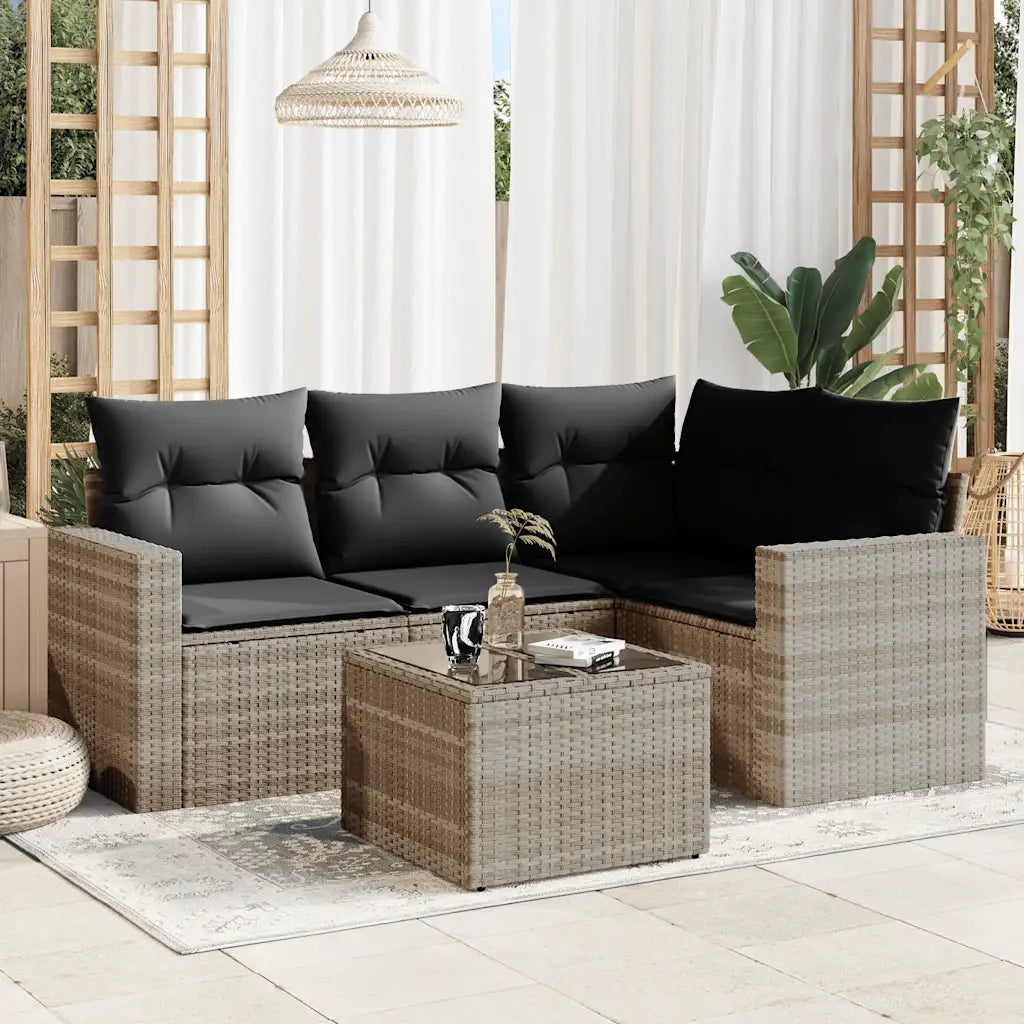Set Divano da Giardino 5pz | Set Salotto da Giardino con Cuscini Grigio Chiaro Polyrattan