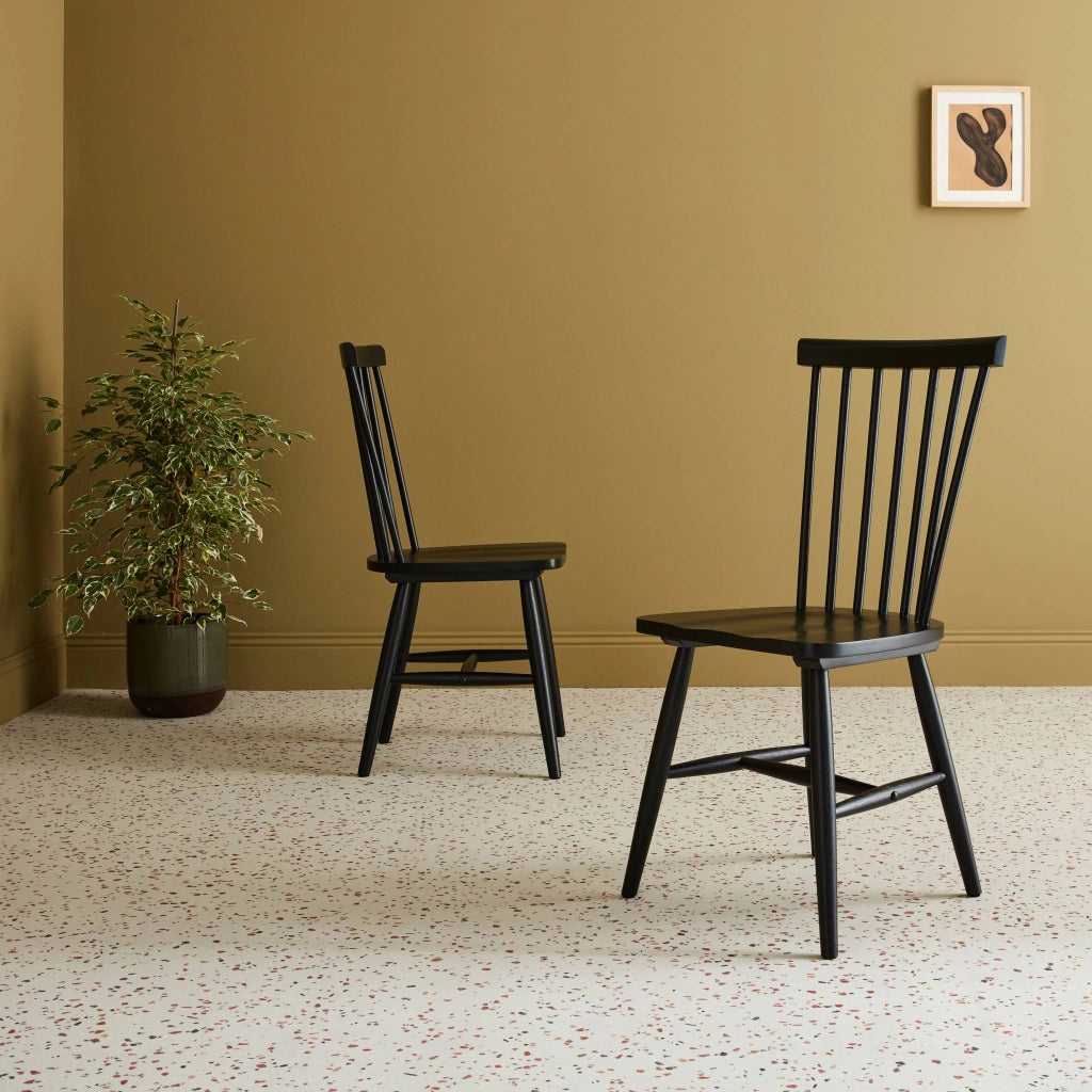 Set 2 sedie da pranzo in legno, impilabili stile vintage, nero