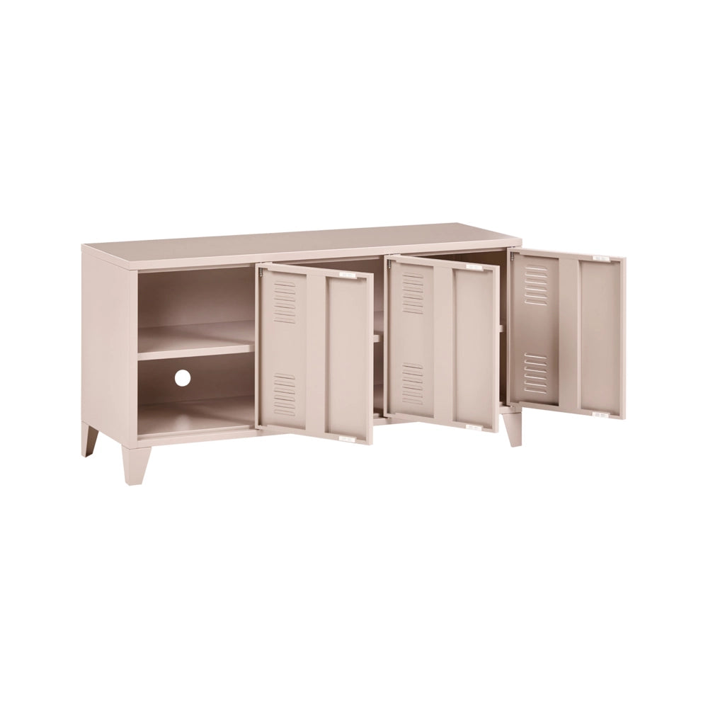 Credenza in acciaio, 3 ante, ripiani regolabili, beige stile industriale home office