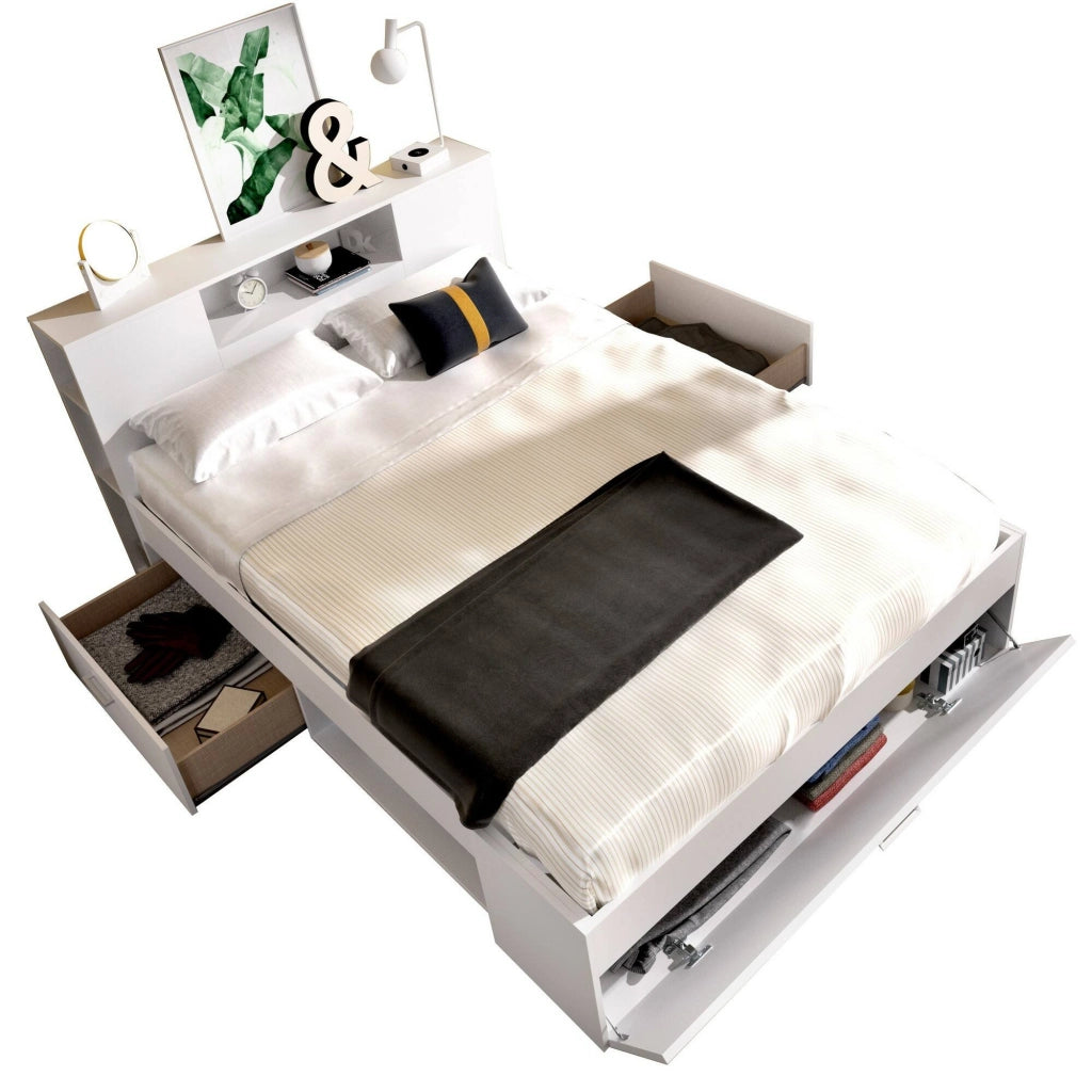 Letto alla francese Conching, Sommier per camera da letto, Giroletto per stanza, Struttura porta materasso, 150x219 h95 cm, Bianco