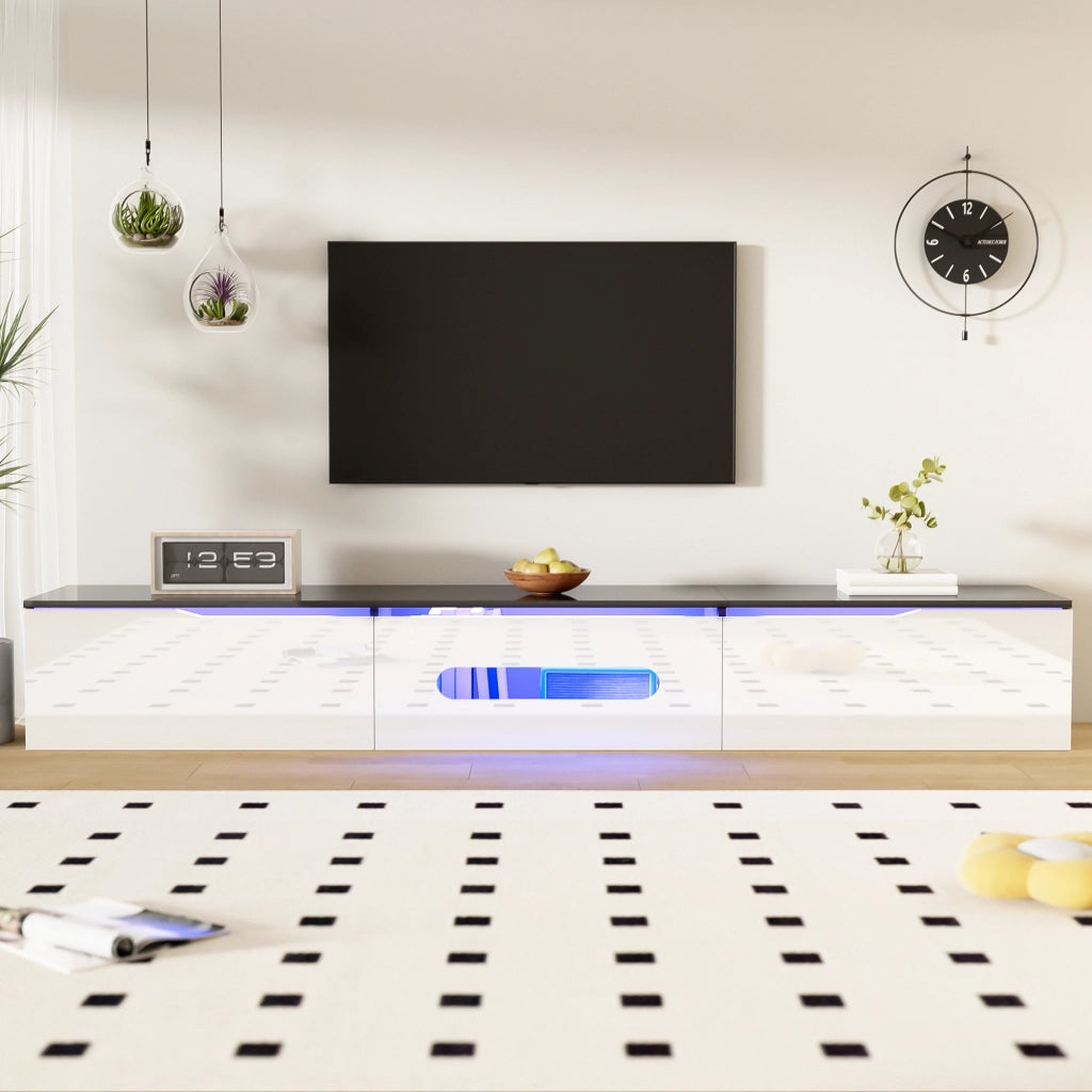 Mobile porta TV moderno con LED a 16 colori, tre ante con cerniere ammortizzate, nero bianco 180 × 35 × 30 cm