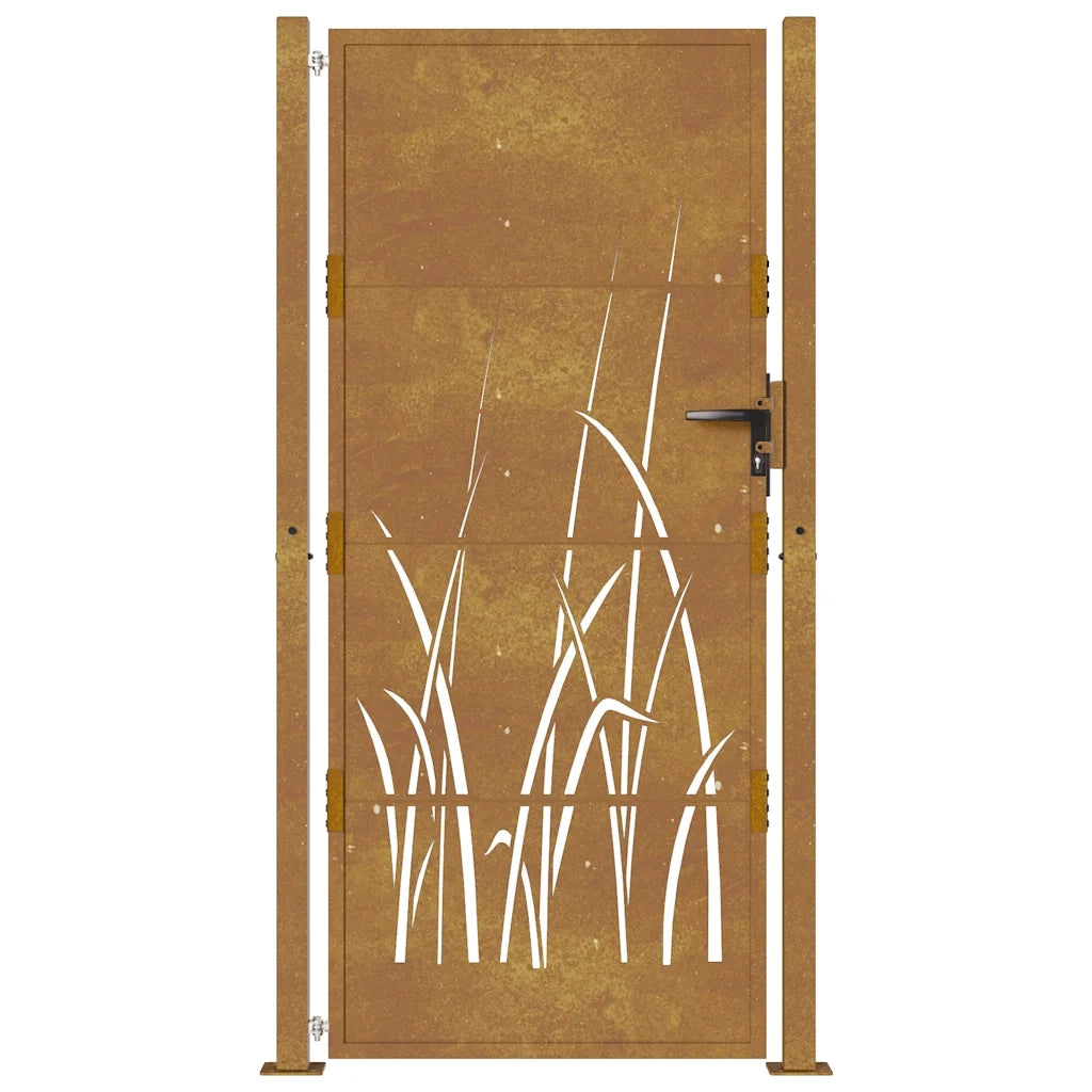 Cancello da giardino 100x200 cm in acciaio Corten con design erba 153177