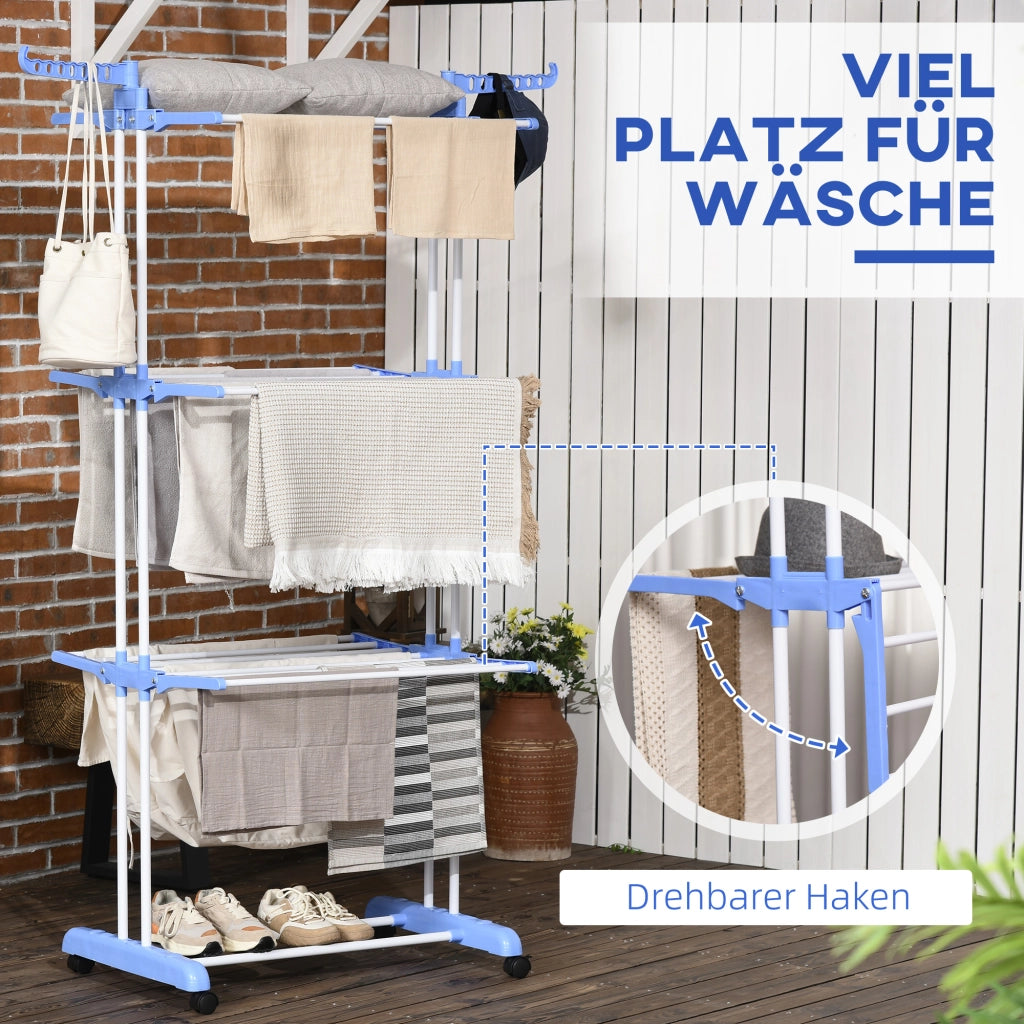 Stendibiancheria 4 Piani Pieghevole ¨C Zephmum ¨C Blu Bianco 73x64x177 cm