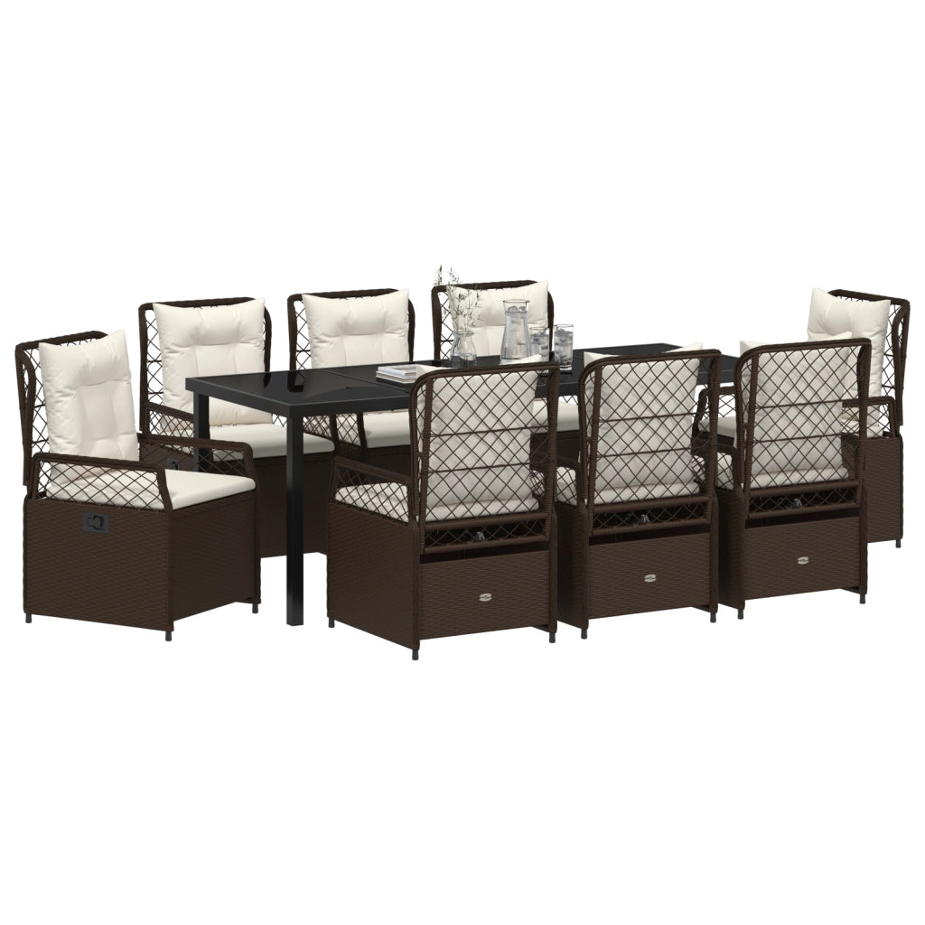 Set da Giardino di 9 Pezzi Marrone in Polirattan