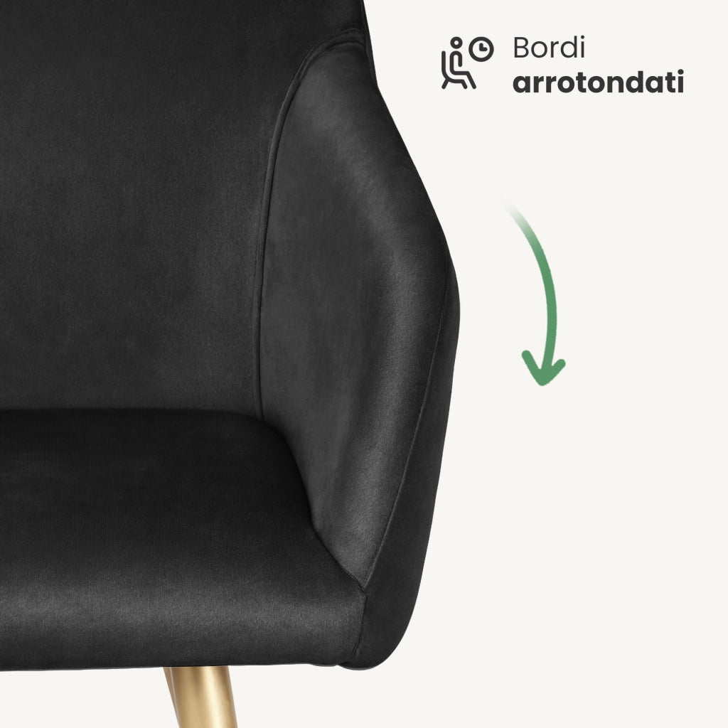 Set di 4 Sedie in velluto liscio ESTELLE Nero gambe oro