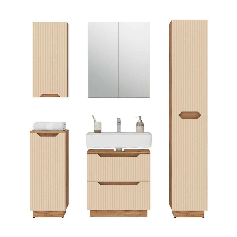 Vicco Set di mobili da bagno Rovere/cashmere a righe 5 parti