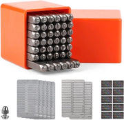 Set di 42 pezzi numeri e lettere a rilievo con ÖÜÄß&* inclusi per metallo e pelle con 2 stampe in acciaio inox
