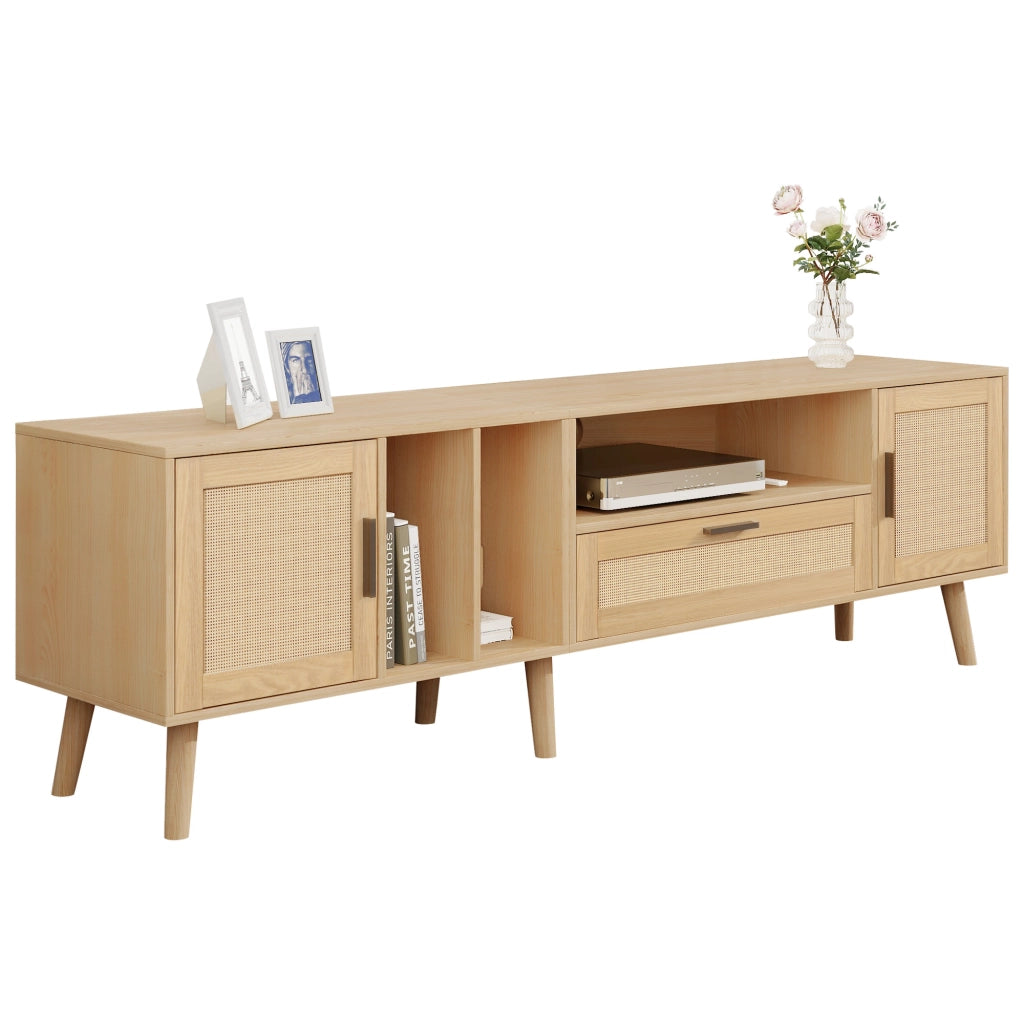 Mobile TV con 2 Ante; 1 Cassetto e 3 Vani Aperti; con Gestione Cavi; in Pannello Truciolare; 180¡Á40¡Á55 cm; Rovere