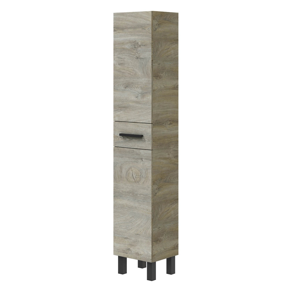 Alka, Mobile Colonna un Cassetto, 35x31x182h cm Marrone Rovere Grigio