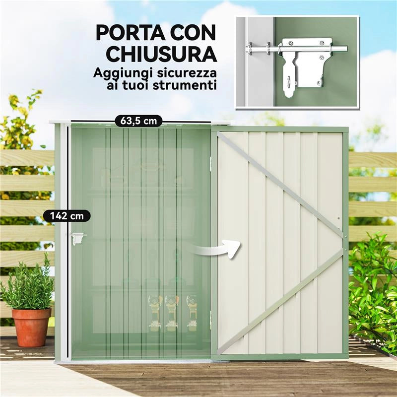 CASETTA DA GIARDINO PORTA ATTREZZI IN ACCIAIO GALVANIZZATO CON PORTA, 100X104X160 CM, VERDE CHIARO