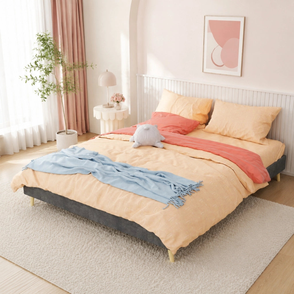 Struttura letto 160 x 200 cm in tessuto e metallo grigio