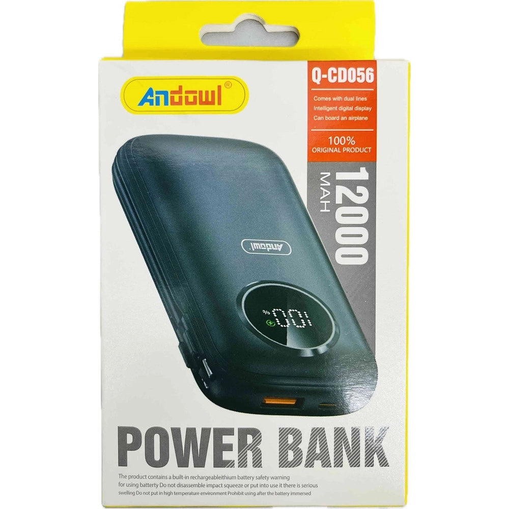 Trade Shop - Power Bank Q-cd056 Da 12000 Mah Con Display Digitale Intelligente Cavi Integrati -