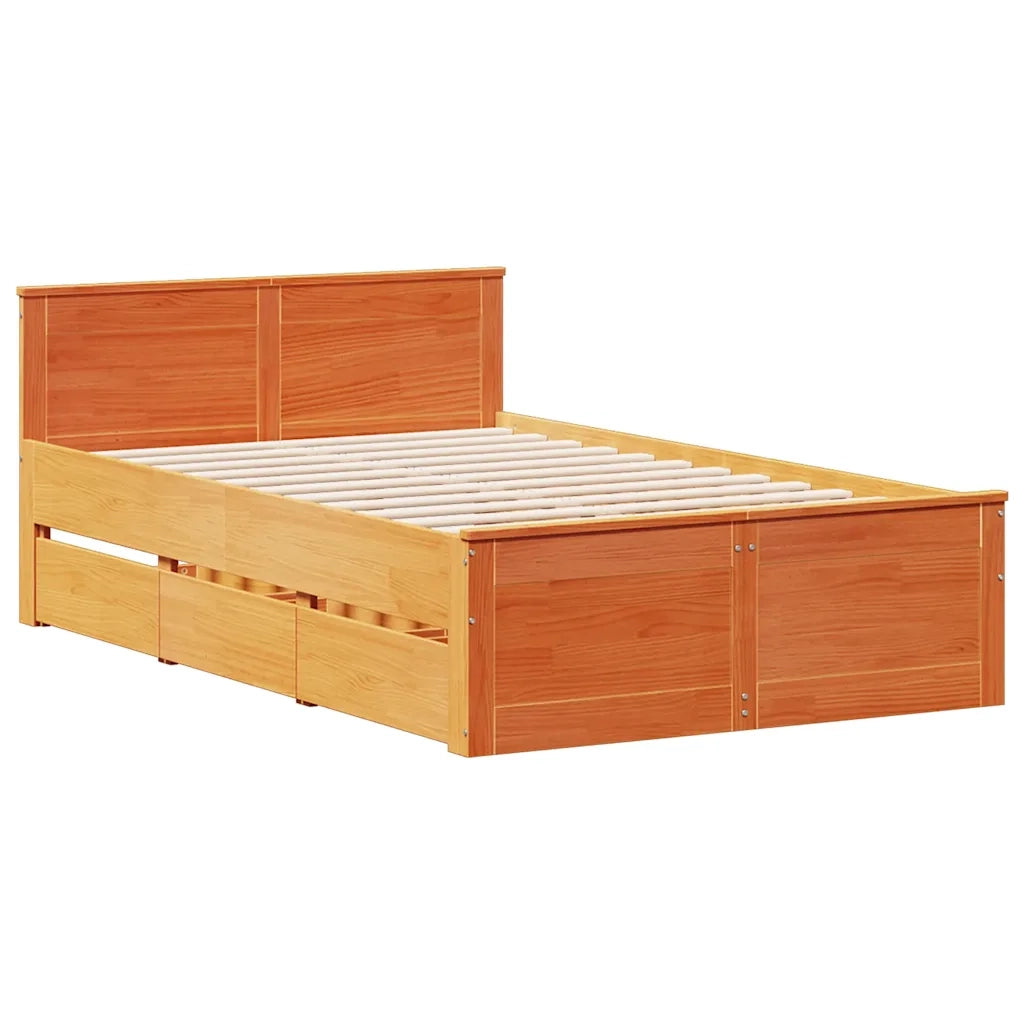 Letto Libreria senza Materasso Marrone Cera 135x190 cm in Pino 3308938