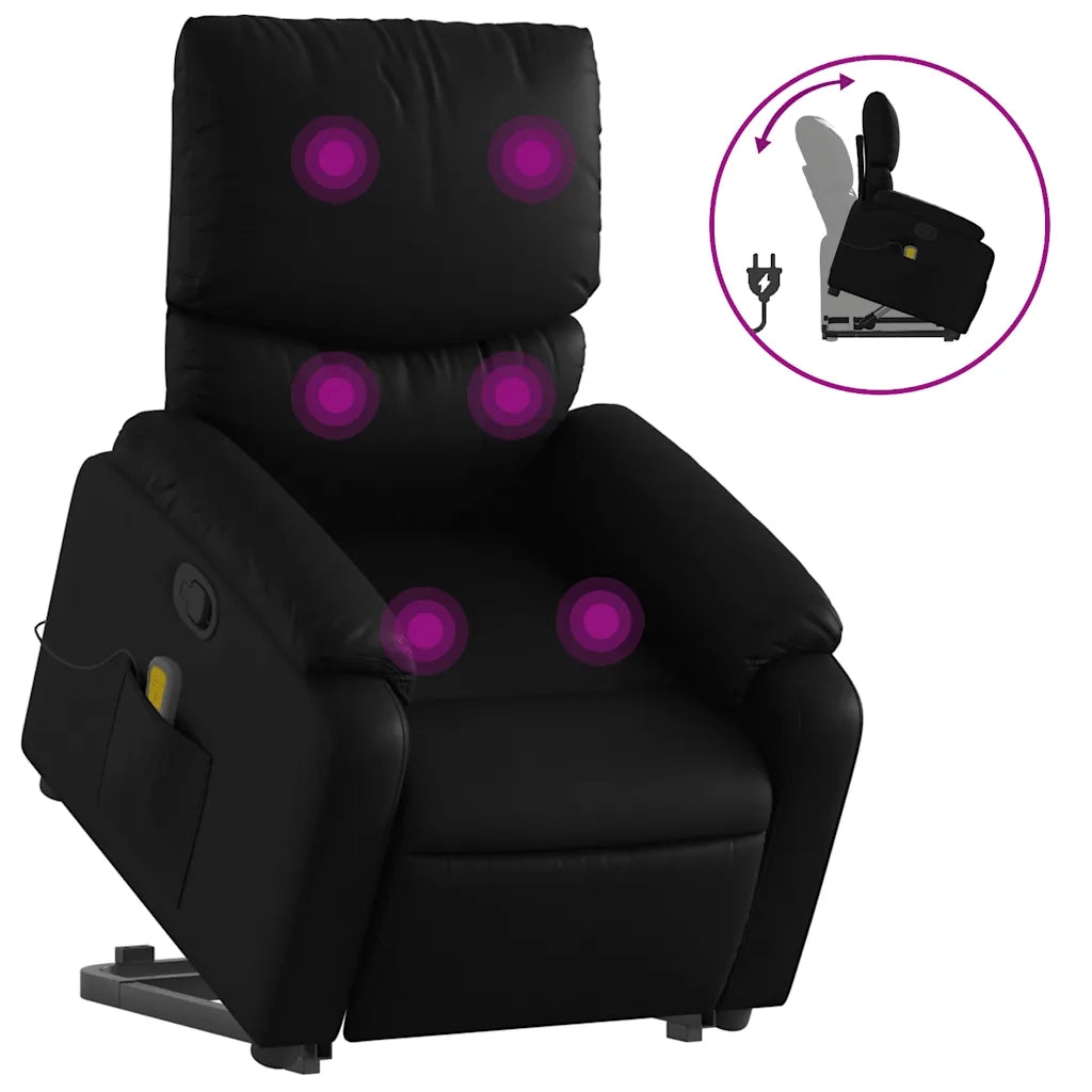 Poltrona | Sedia Relax Alzapersona Reclinabile Massaggio Nero Similpelle