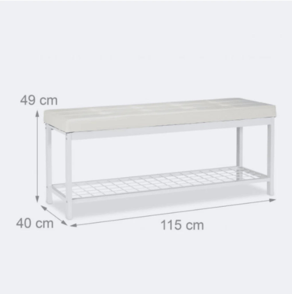 Panca portascarpe aperta con supporto in materiale sintetico e rete metallica 115 cm bianco 13_0000367
