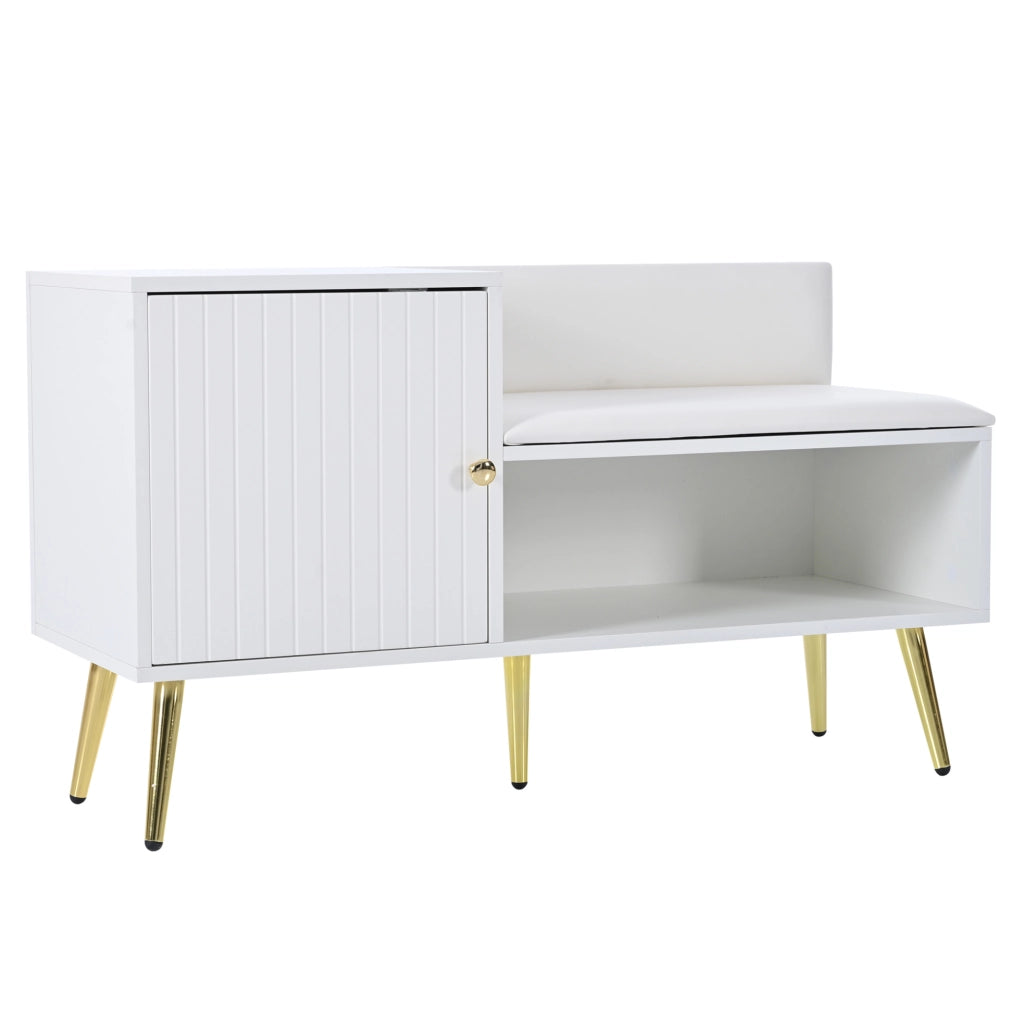 Scarpiera con seduta e schienale 100x38x58 cm in truciolare bianco con dettagli oro