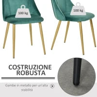Set 2 Sedie da Pranzo Imbottite Moderne con Rivestimento e Schienale, Gambe in Ferro da Cucina, Salotto o Soggiorno in Stile Moderno, Verde, 50x56.5x85cm
