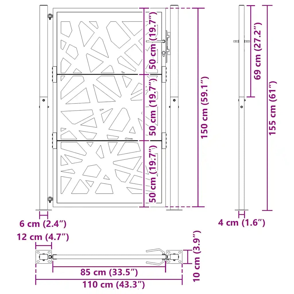 vidaXL Cancello Giardino Nero 105x155 cm in Acciaio Design Leggero