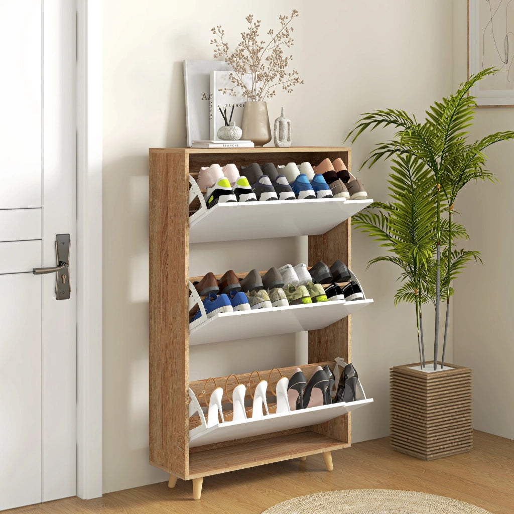 Scarpiera con ripiani regolabili ¨C Zephmum ¨C 72x24x119 cm bianco e naturale