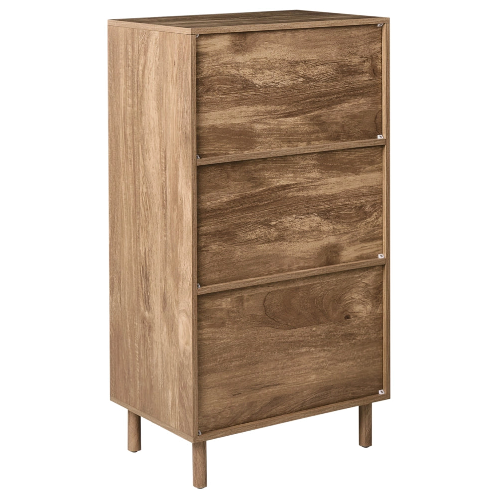 Mobile alto MDF marrone chiaro con gambe in legno di pino e 2 cassetti, design moderno