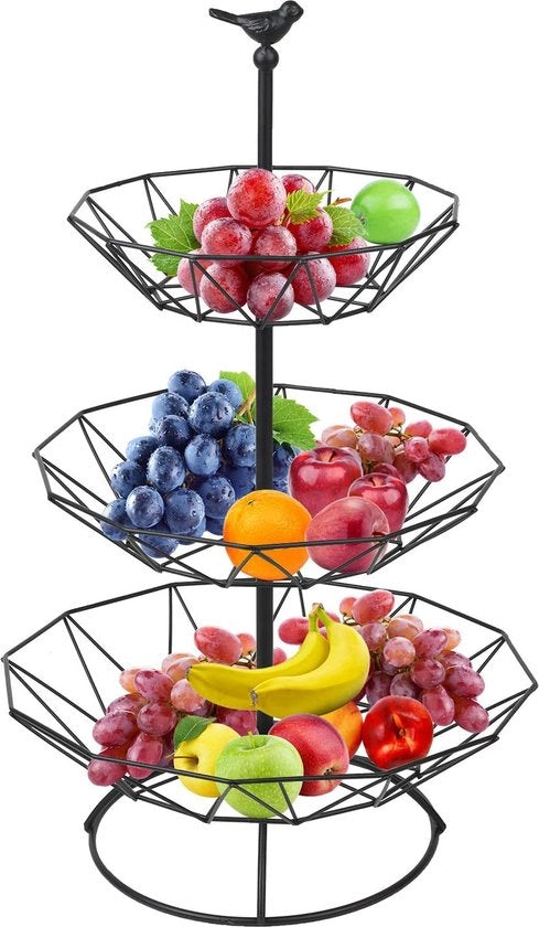 Servizio da tavola 3 livelli per frutta e snack, ideale per frutta, verdure, snack, oggetti da cucina e molto altro (nero)