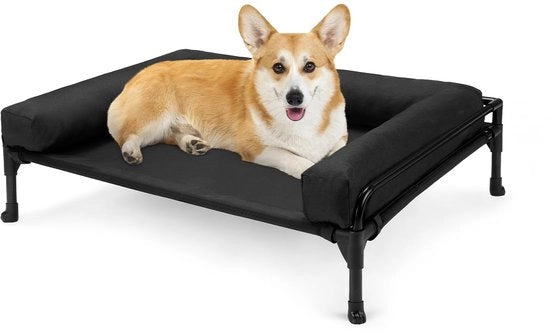 Letto esterno per cani piccoli, letto per cani con ventilazione, letto per cani con cuscino rimovibile, lavabile, nero 74 x 46 x 18 cm