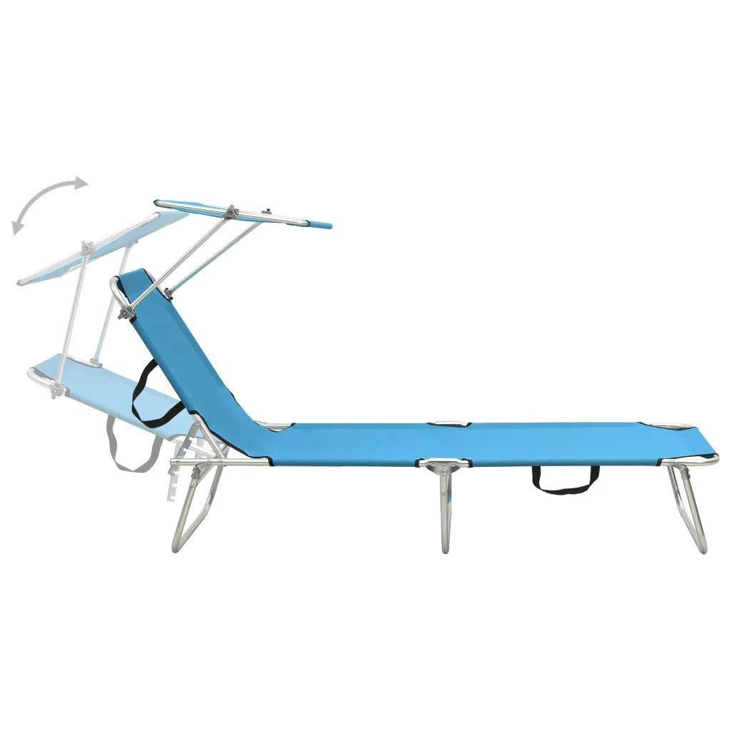 Lettino Prendisole Pieghevole con Baldacchino Blu in Alluminio 310362