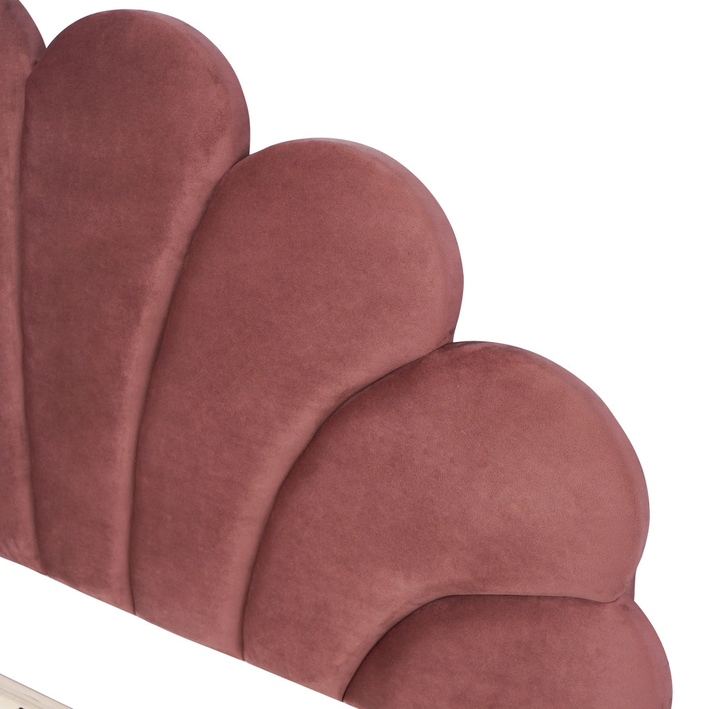 Letto matrimoniale 140x200 cm; testiera imbottita in velluto rosso fagiolo (Senza materasso)