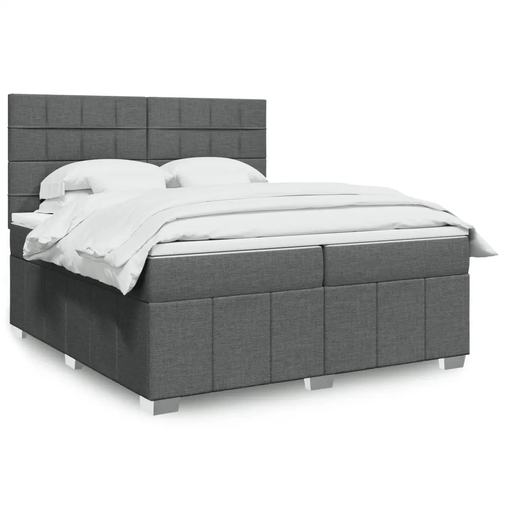 Giroletto a Molle con Materasso Grigio Scuro 200x200 cm Tessuto