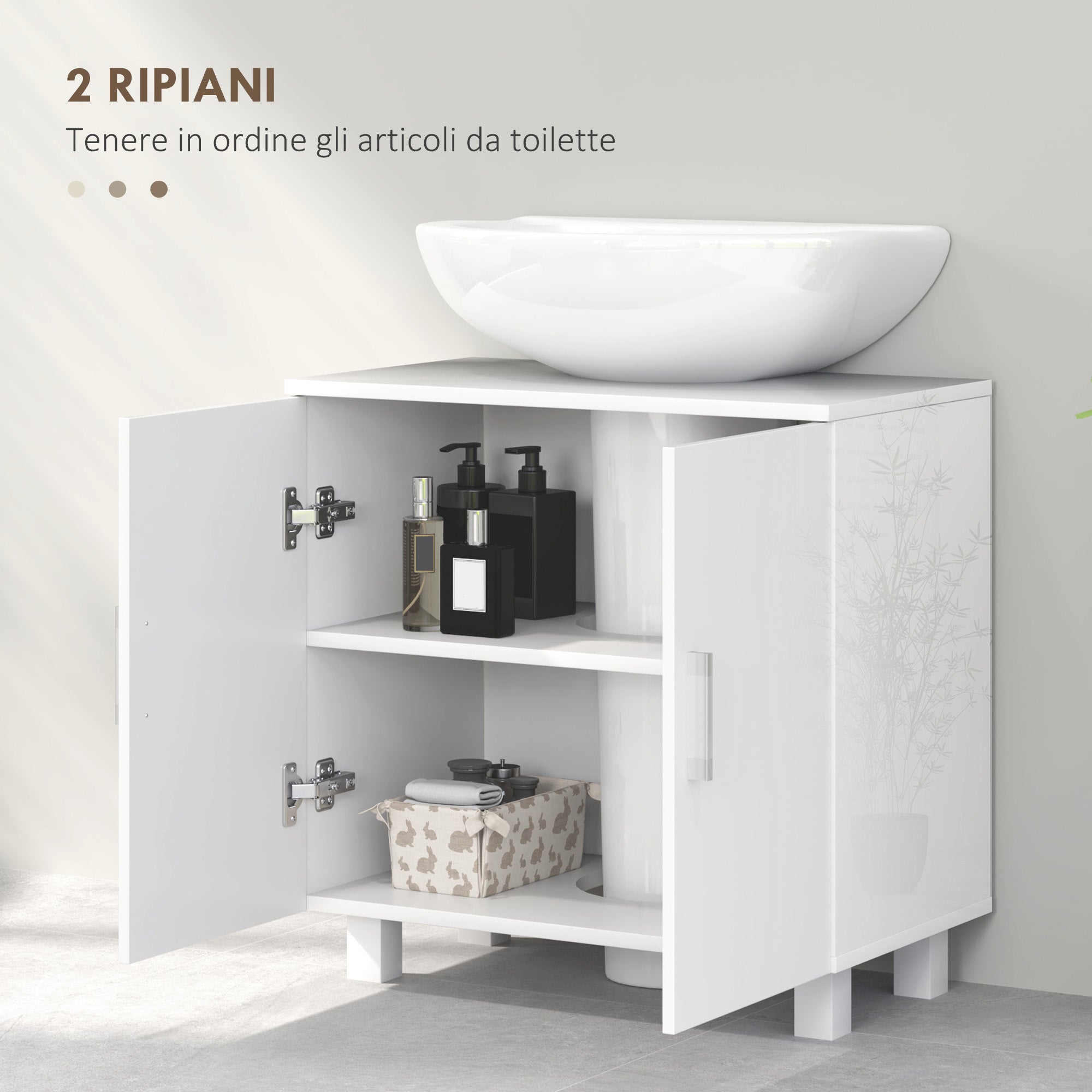 Mobile Sottolavabo da Bagno con Armadietto 2 Ante 60x35x60 cm in MDF Bianco