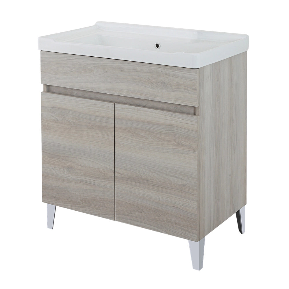 Mobile lavatoio 79x46,8 cm rovere grigio con vasca in ceramica bianca
