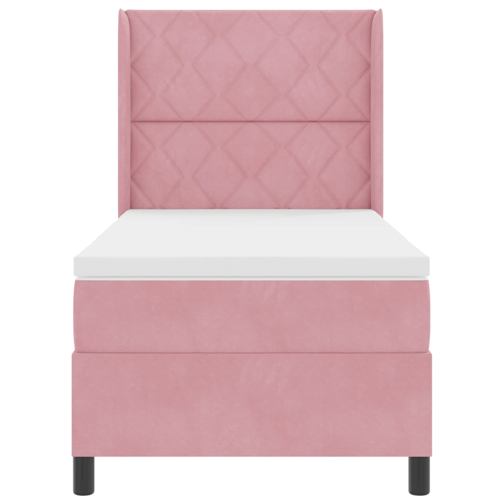 Letto Box Spring con Materasso e LED Rosa 90x190 cm Velluto