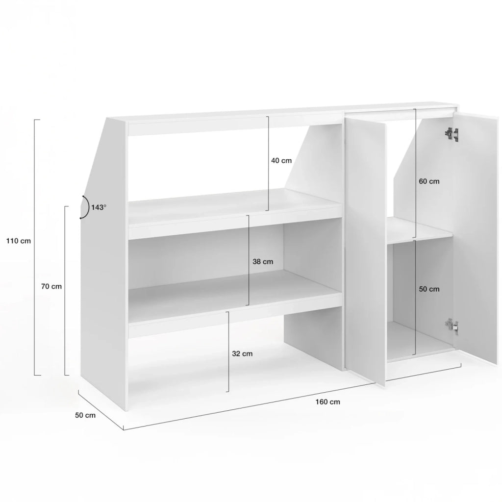 IDMarket - Scaffalatura a 2 livelli + armadio sottopiano TOMI bianco a 2 ante