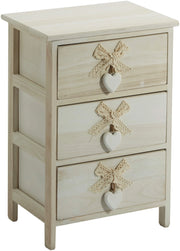 Cassettiera 3 Cassetti 40x29x58 cm in Legno con Cuore