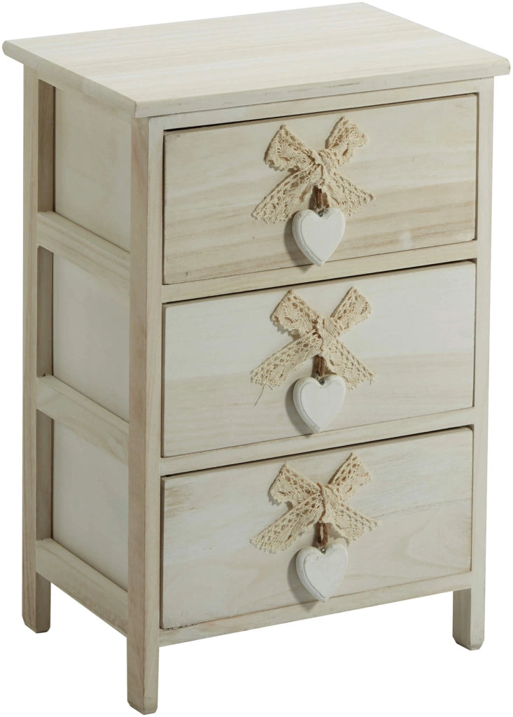 Cassettiera 3 Cassetti 40x29x58 cm in Legno con Cuore
