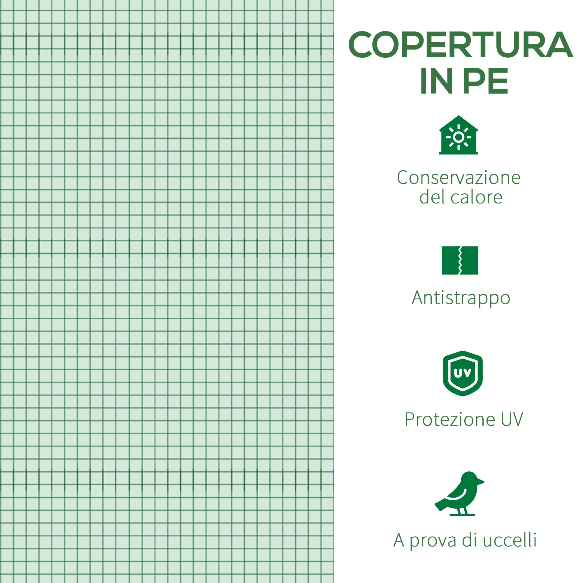 Telo per Serra 3x3x2 m con 6 Finestre Porta Avvolgibile e Bordi Interrati in PE Verde