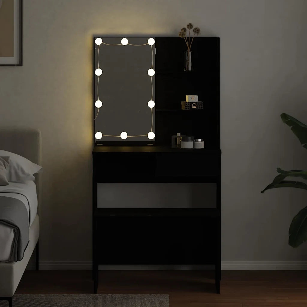 Set Tavolo da Trucco LED 2 pcs Rovere Nero Legno multistrato 3333070