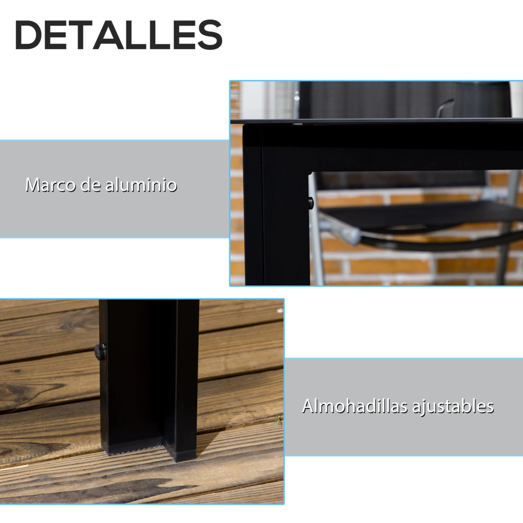 Tavolo da pranzo rettangolare esterno ¨C Xylo ¨C telaio alluminio piano vetro temperato nero 150x90x74 cm