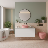 Set: Wc Sospeso + Lavabo Da Appoggio Rea Duo Sweet Pink Matt
