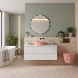 Set: Wc Sospeso + Lavabo Da Appoggio Rea Duo Sweet Pink Matt