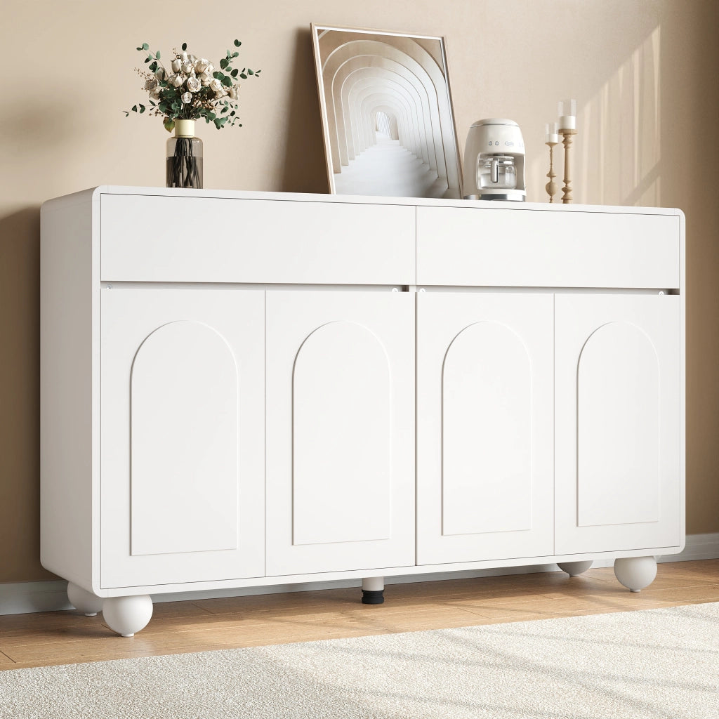 Credenza e madia con 2 cassetti, 4 ante e ripiani regolabili, per soggiorno, in MDF e PB, bianco, 140 × 38 × 89 cm